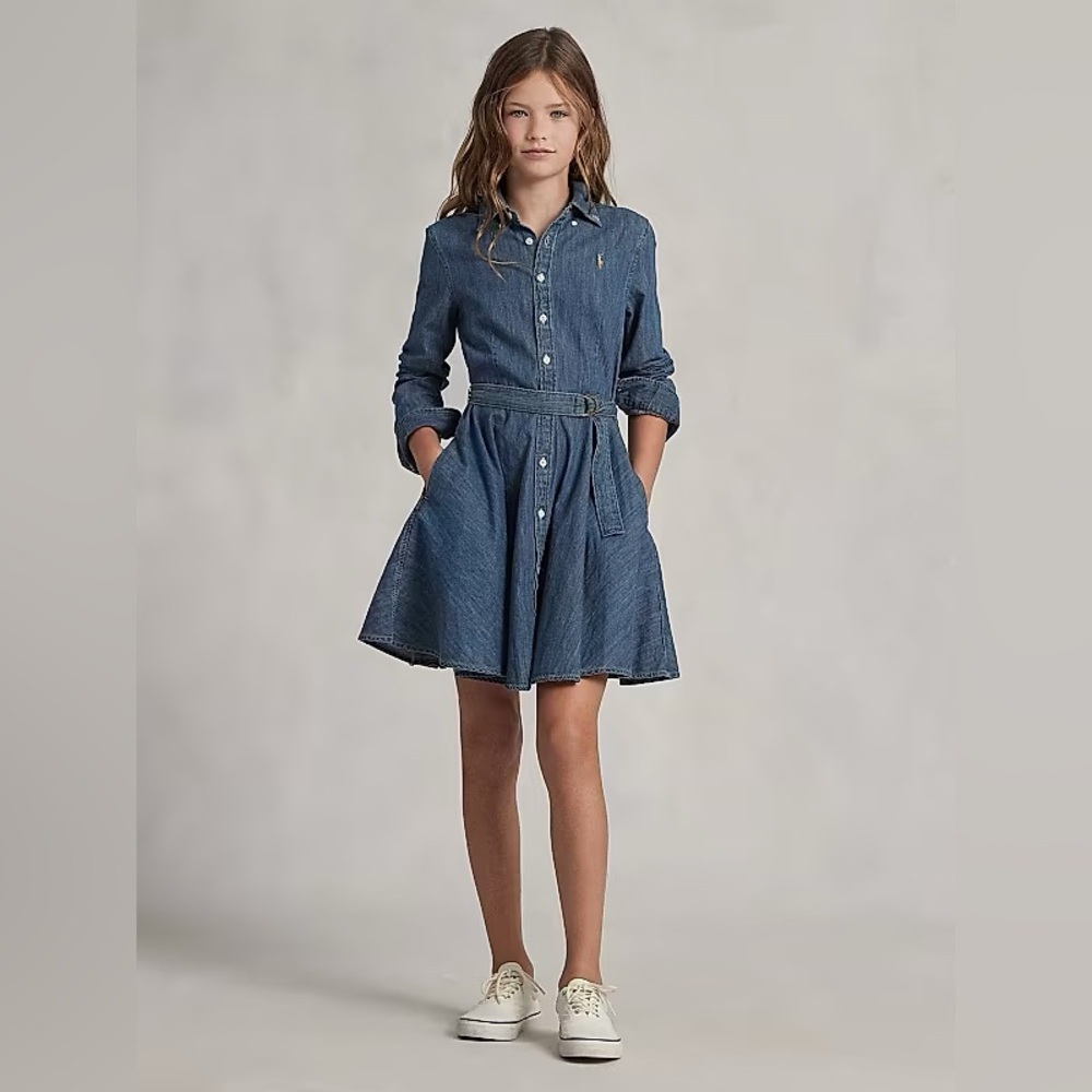 SPORTING LIFE Ralph Lauren Classic Blue Denim Shirt dress long sleeve girls 14